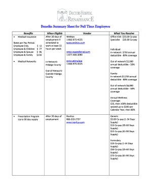 Sample Employee Benefits Summary Sheet  Form
