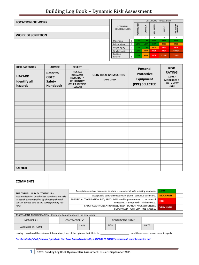 Dynamic Risk Assessment Template  Form