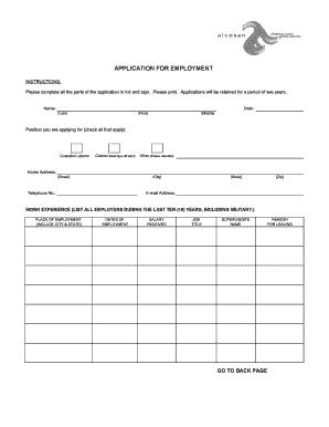 BAPPLICATIONb for EMPLOYMENT Alcosan  Form