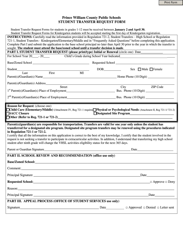 Request Form to Transfer Student to Western Branch Middle School Va