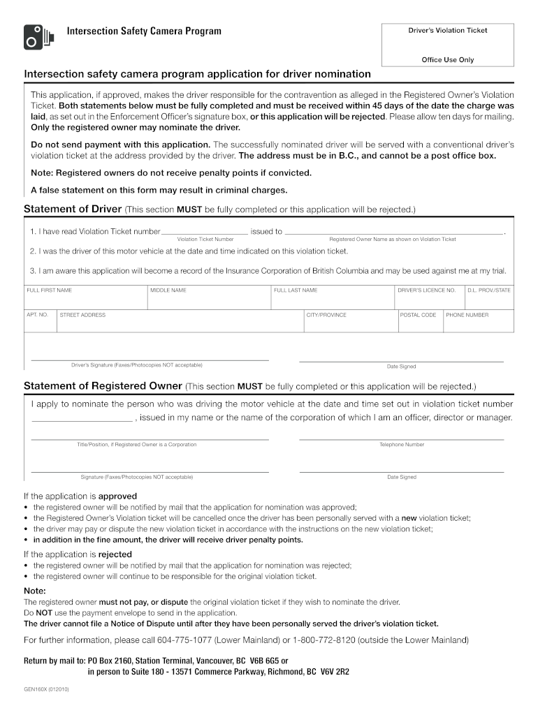  Driver Nomination Form  ICBC 2010-2024
