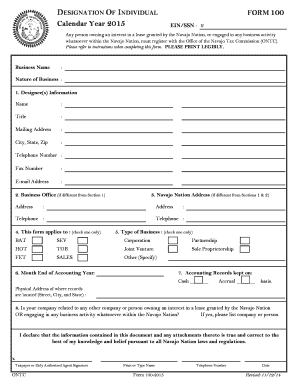 Navajo Nation Tax Commission Form 100