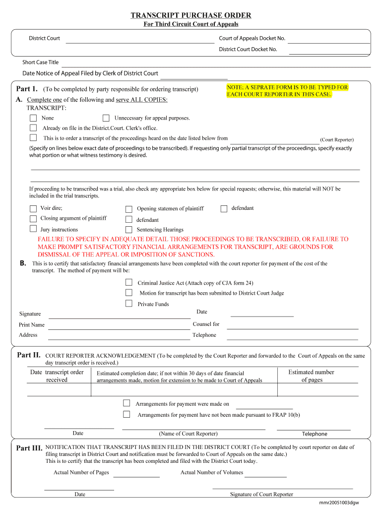 Transcript Purchase  Form