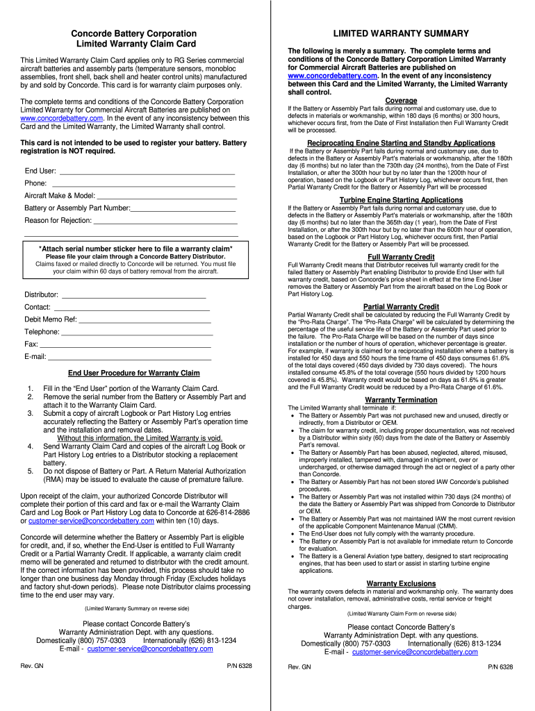 Concorde Battery Warranty  Form