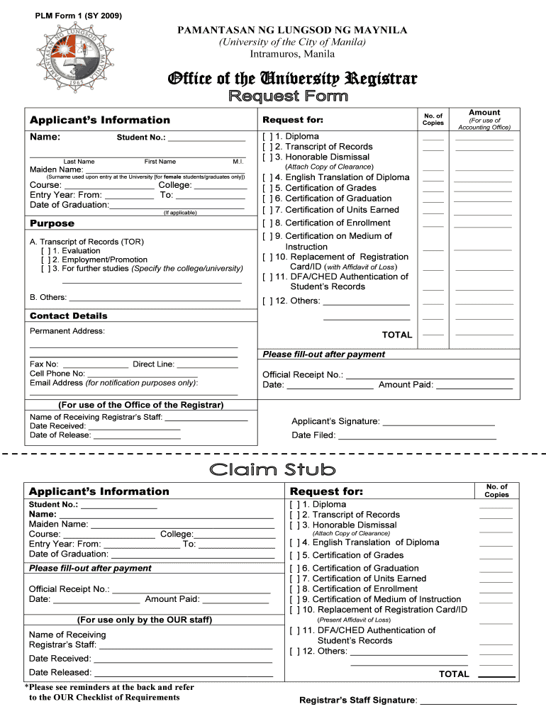 Plm Registrar Office Contact Number  Form