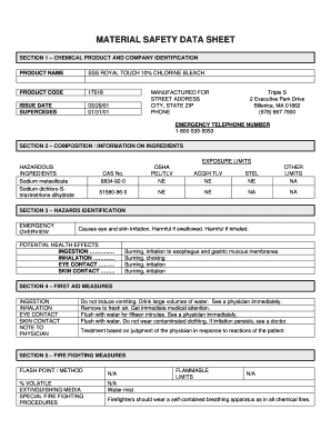 Bleach Material Safety Data Sheet  Form