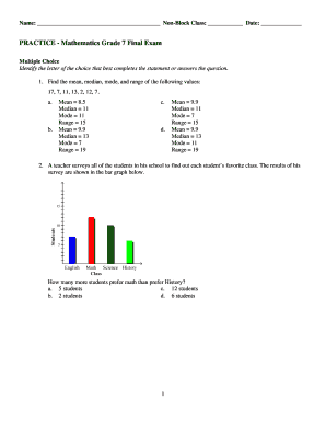 7th Grade Math Final Exam Answer Key  Form