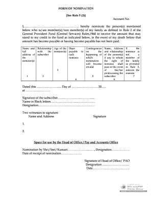 Form of Nomination See Rule 5 3