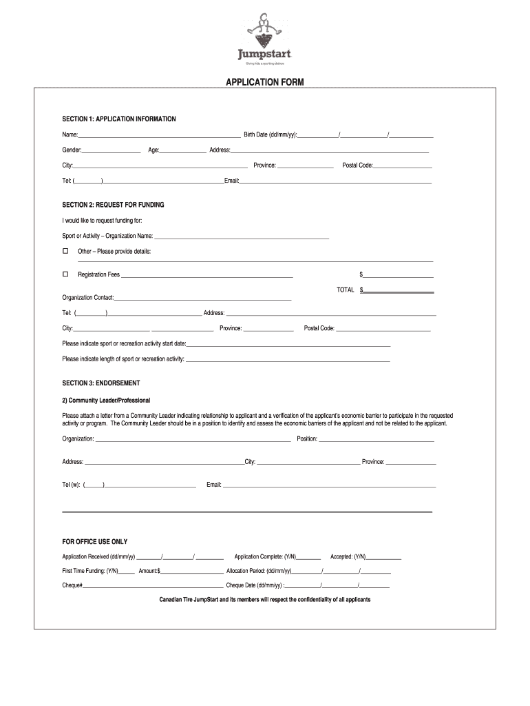 Canadian Tire Jump Start Application Form CbrMinorHockey