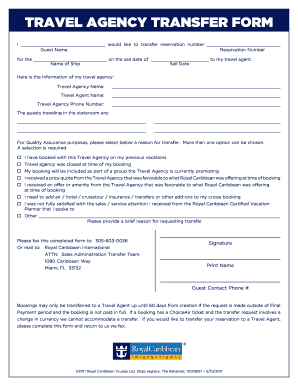 TRAVEL AGENCY TRANSFER FORM Royal Caribbean