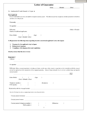 Letter of Guarantee Japan  Form