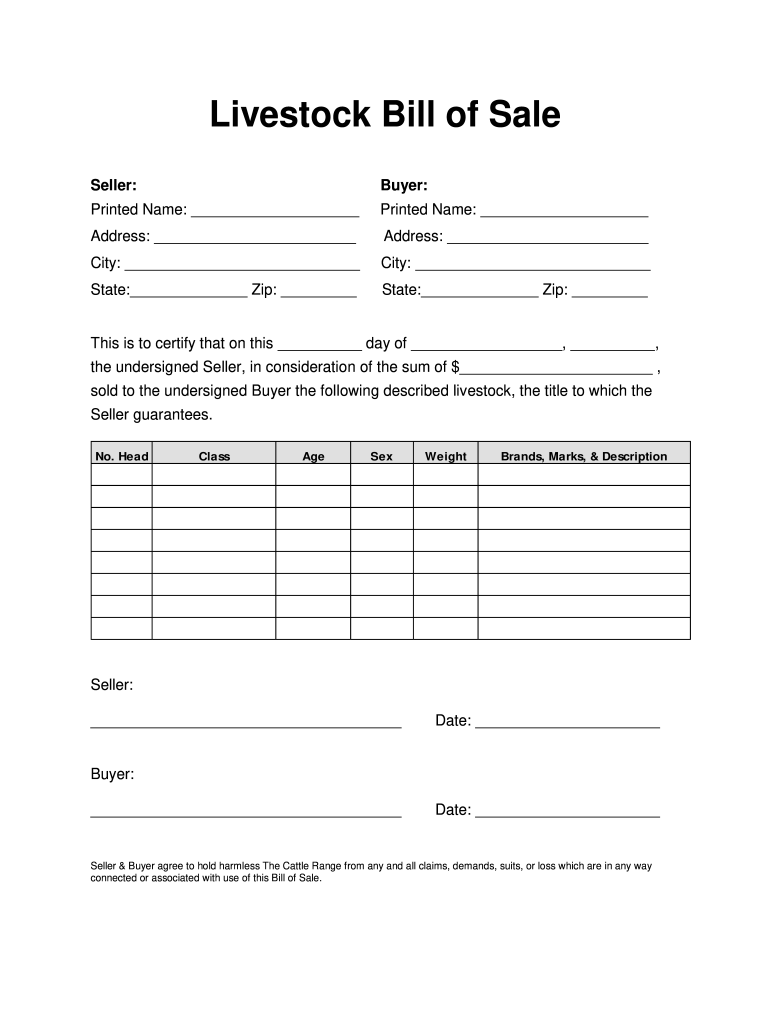 Livestock Bill of Sale  Form