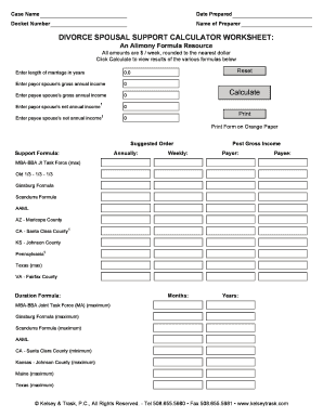 Alimony Worksheet  Form