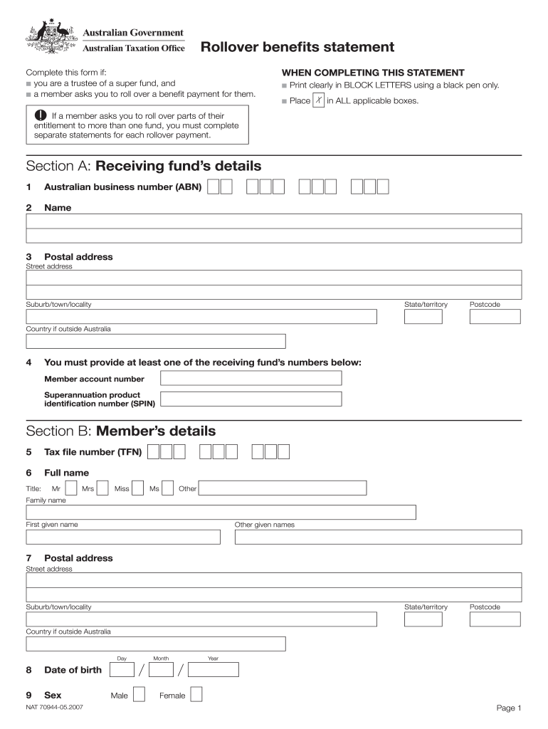 Rollover Benefit Statement Editable  Form