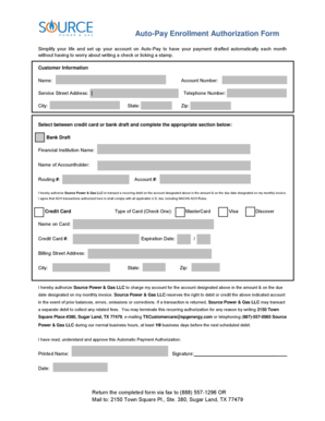 Auto Pay Enrollment Authorization Form