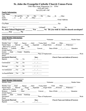 St John the Evangelist Catholic Church Census Form Stjohnchurchplaq