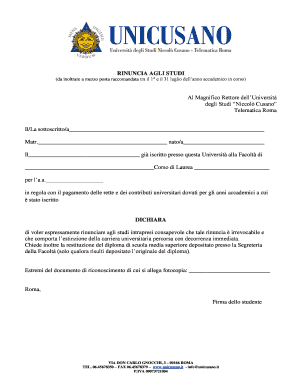 Modulo Rinuncia Agli Studi Unicusano Form