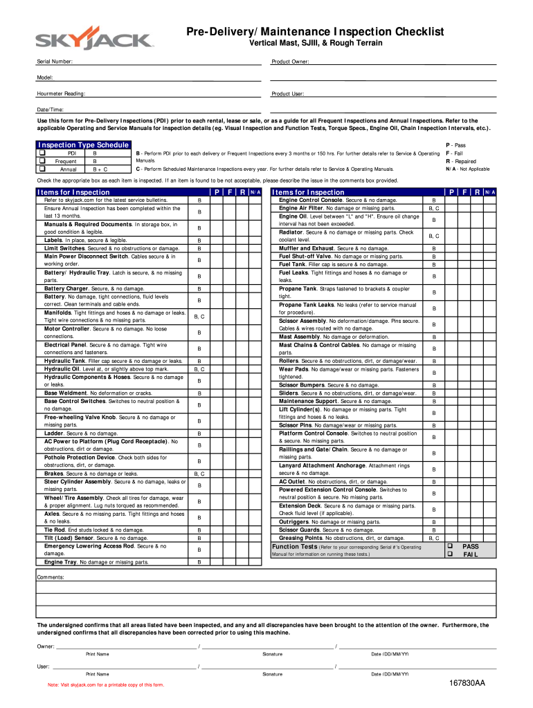 Skyjack Annual Inspection Form PDF