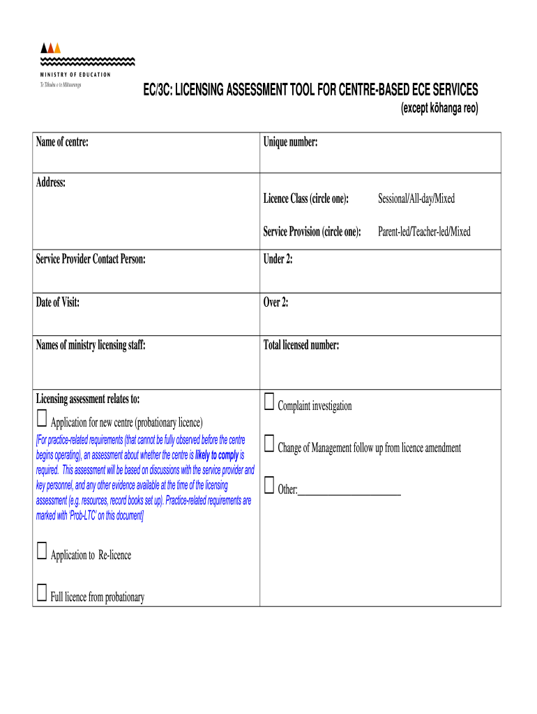 Ec 3c Licensing Assessment Tool  Form