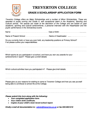 Treverton College Scholarship  Form