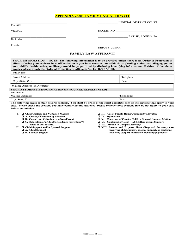 Family Law Affidavit Louisiana  Form