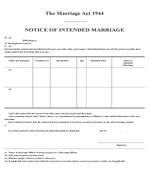Bermuda Marriage Notices  Form