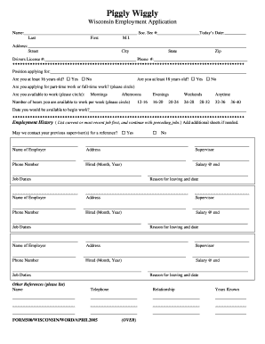 Piggly Wiggly Job Application PDF  Form