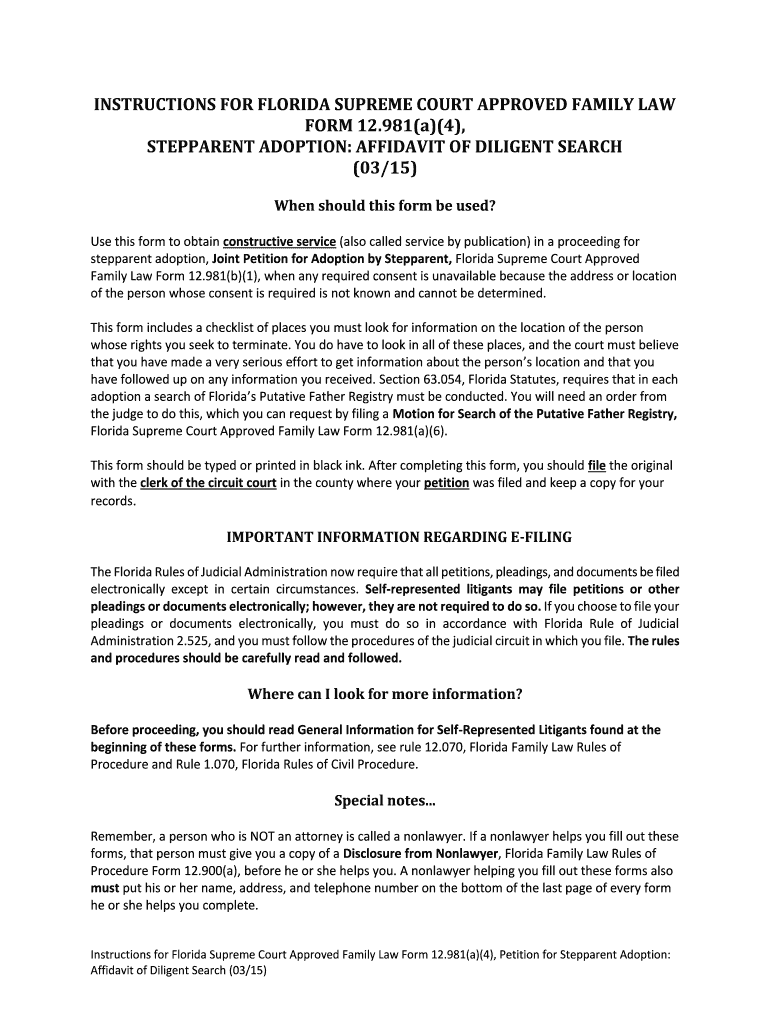 Affidavit Diligent Flcourts Search Form