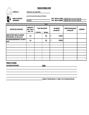 Tender Opening Form