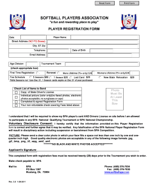 Spa Softball  Form