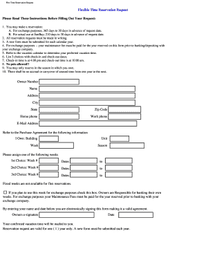 Flex Time Reservation Request Sunbay Resort  Form