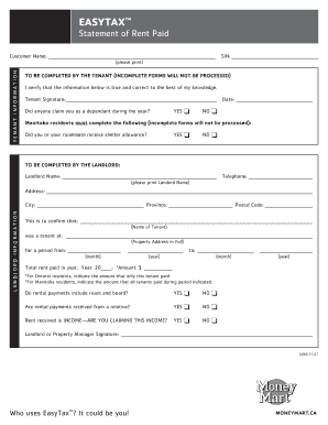 Statement of Rent Paid  Form