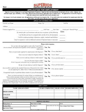 Superior Grocers Employee Handbook  Form