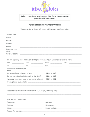 Keva Juice Application  Form