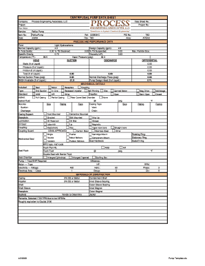 Centrifugal Pump Data Sheet Excel  Form