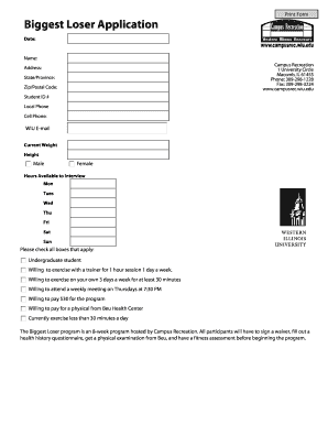 Biggest Loser Registration Form