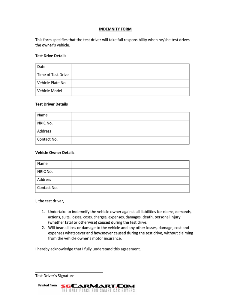 Test Drive Indemnity Form
