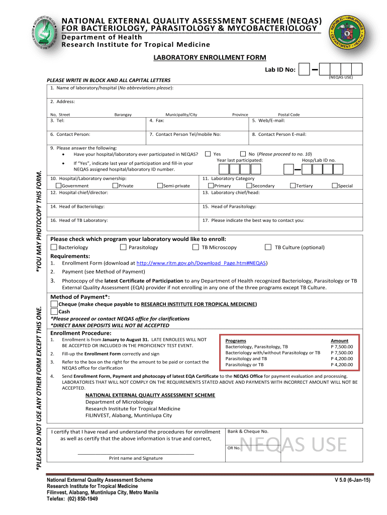  Neqas Parasitology Form 2015