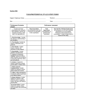 Paraprofessional Evaluation Rubric  Form