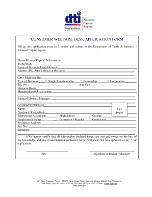 CONSUMER WELFARE DESK APPLICATION FORM Server2 Dti Gov