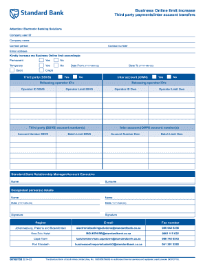 Standard Bank Business Online Limit Increase Form