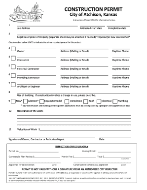 Construction Permit Application Form City of Atchison