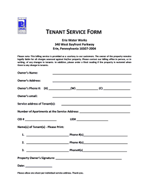 TENANT SERVICE FORM Erie Water Works Eriewater