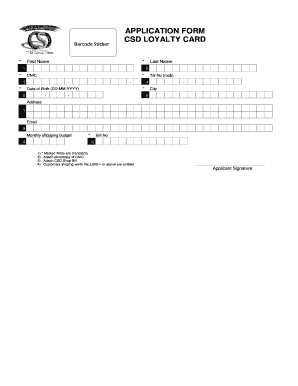 Csd Loyalty Card  Form