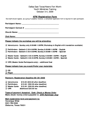 KFW Registration Form Kfw Adventurers