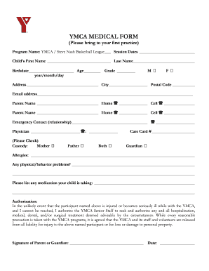 YMCA MEDICAL FORM