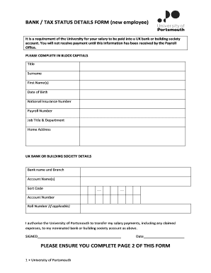 Bank Account Details Form Template