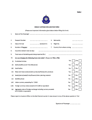 Indian Customs Declaration Form