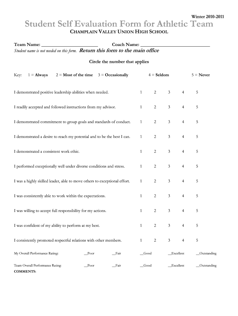 Student Evaluation Form High School