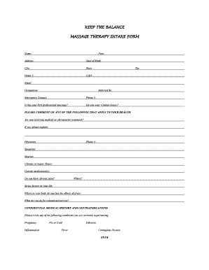 Spa Intake Form